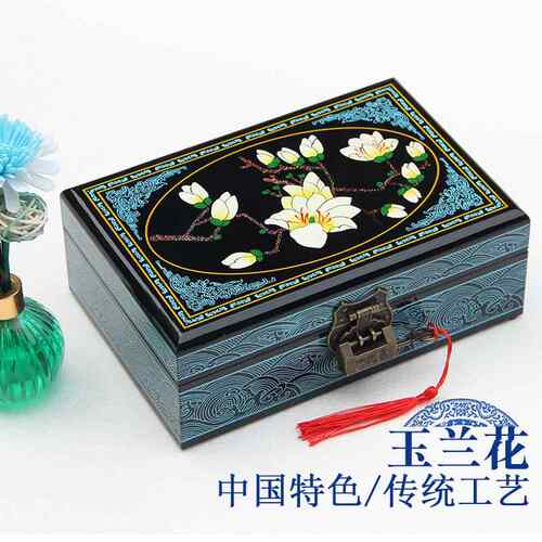 新款中式漆器饰复古首饰盒收木质漆盒结婚盒梳妆盒品纳盒妆奁非遗
