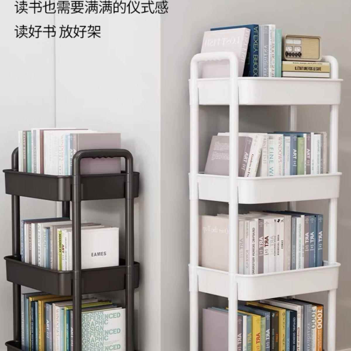 可移动书架置物架儿童玩具收纳架阅读家用小推车带轮落地简易书柜