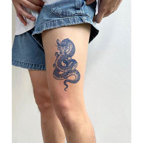 GATTOO【太极龙】不发光无水更真实腿部大图男纹身贴X20