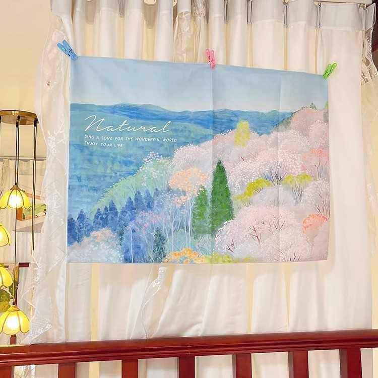 莫奈花园花朵少女心温馨画布卧室装饰挂布床头背景布房间布置墙布