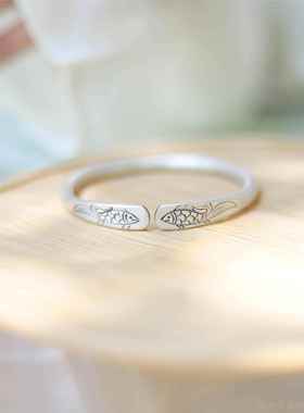 高档游创戈银鱼 原999足古文艺清新手镯环哑光开复口刻字送妈女友