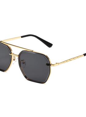 时尚双梁太阳镜男款防紫外线开车钻石切边防晒墨镜女欧美跨境