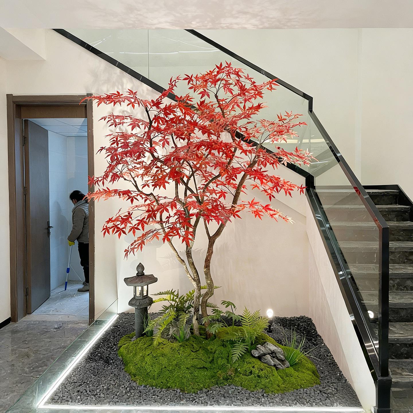 仿真红枫树大型落地绿植仿真树假树楼梯下造景枫叶树室内景观植物