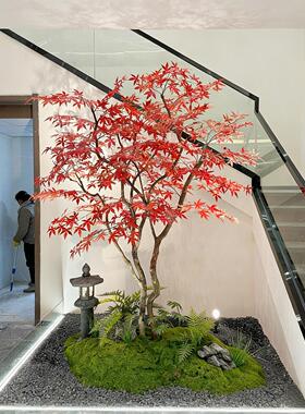 仿真红枫树大型落地绿植仿真树假树楼梯下造景枫叶树室内景观植物