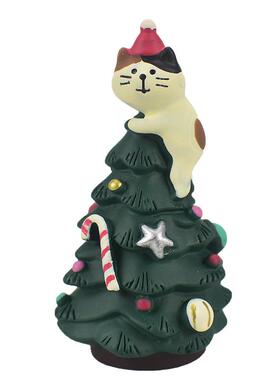 直销新款ins 迷你圣诞树爬爬猫圣诞节装饰创意微缩场景搭配树脂摆