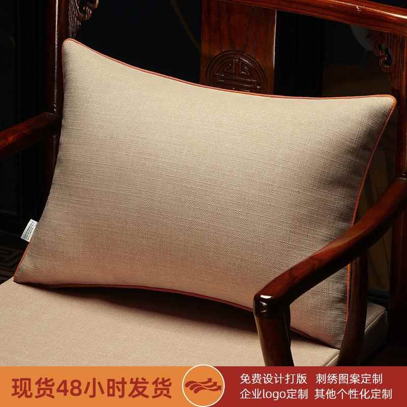 新中式刺绣抱枕纯色布艺靠枕沙发客厅靠背垫床头大号腰靠含芯腰枕
