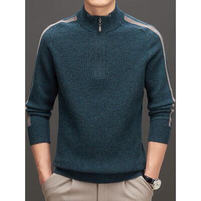 新拉款纯羊绒LBS衫男链半暖高领加厚保针织季衫冬中年套头打底厚