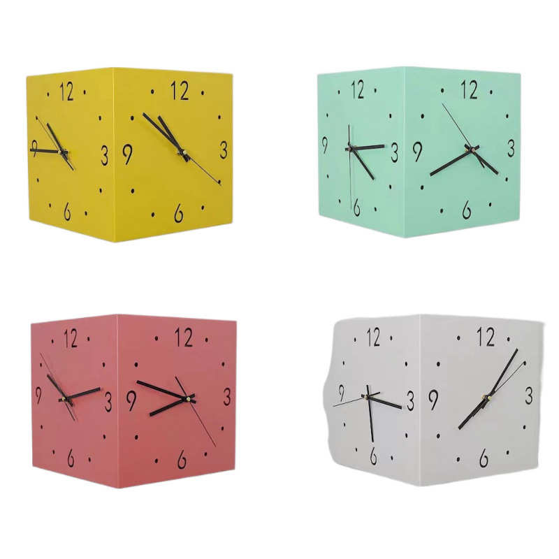 ins风转角钟双面挂钟家用客厅现代简约拐角创意时钟壁灯阳角钟表