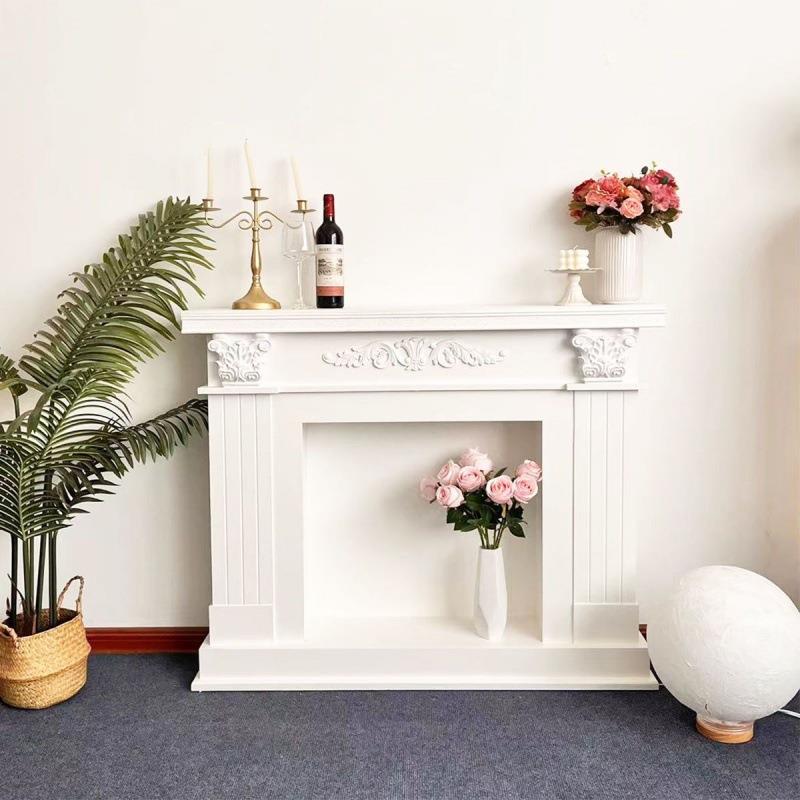 法式复宿MQC雕花壁古炉柜奶油风壁炉装饰客厅民欧式柜发光置展物