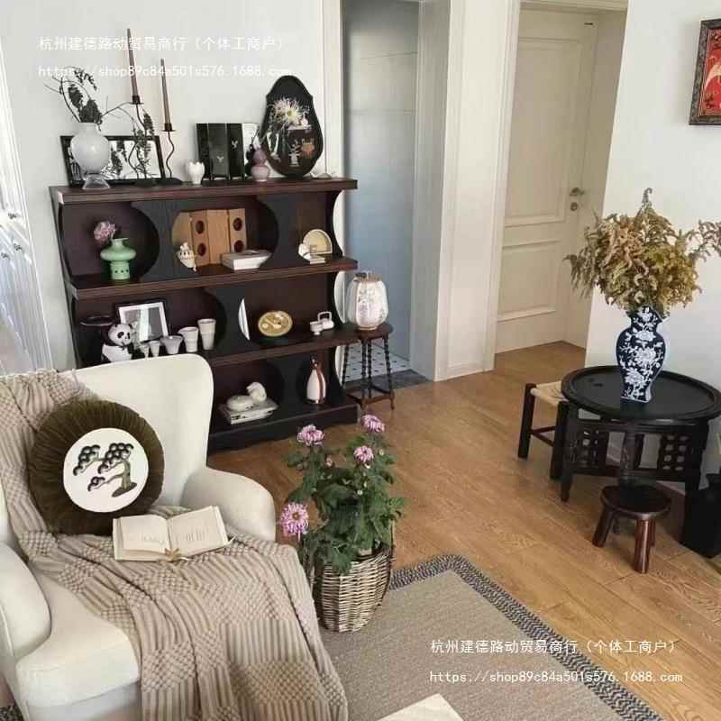 法式中古风书柜小户型家用餐边柜复古储物柜书架实木斗柜玄关柜