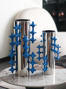 轻奢抽象绳结金属花器摆件样板间酒店艺术大口径插花花瓶软装饰品