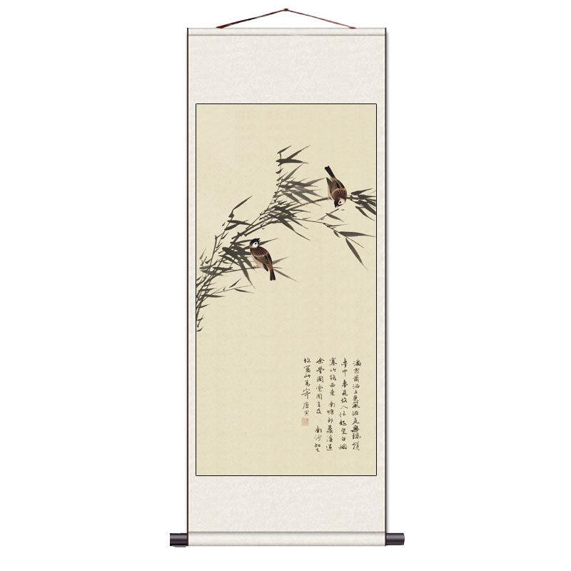 齐白石荷花四条屏梅兰竹菊茶楼彷古沙发背景装饰中式挂画丝绸卷轴