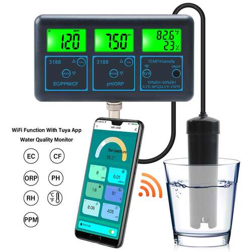 涂鸦WiFi连接7合1检测仪PH计TDS/ORP/CF/EC温湿度鱼缸水质检测仪