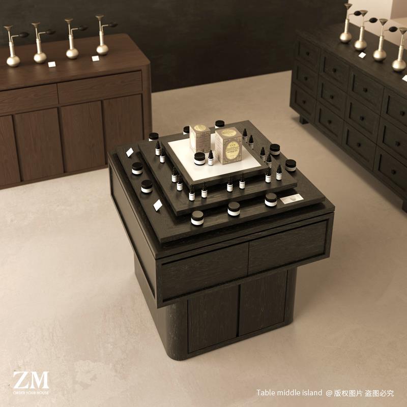 香氛店闻香台精油香薰陈列柜美容院中岛台产品展示柜简约黑色木质