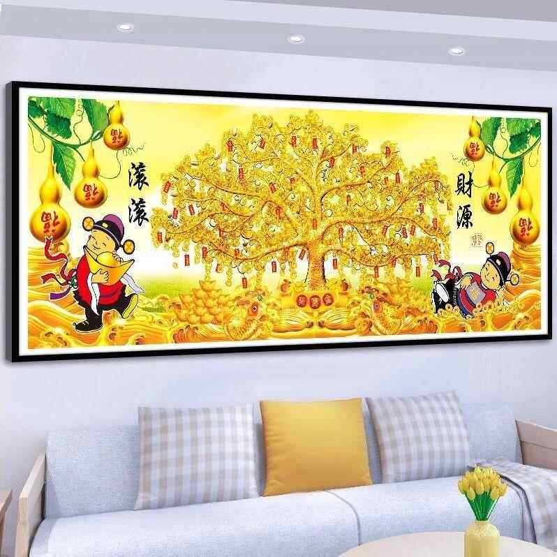 新款5d钻石画生意兴隆财神爷十字绣客厅满钻圆摇钱树点贴钻砖石秀