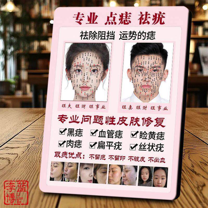 点痣去痣面部运势面诊图脸部相框美容院摆摊桌面摆台摆件装饰画框