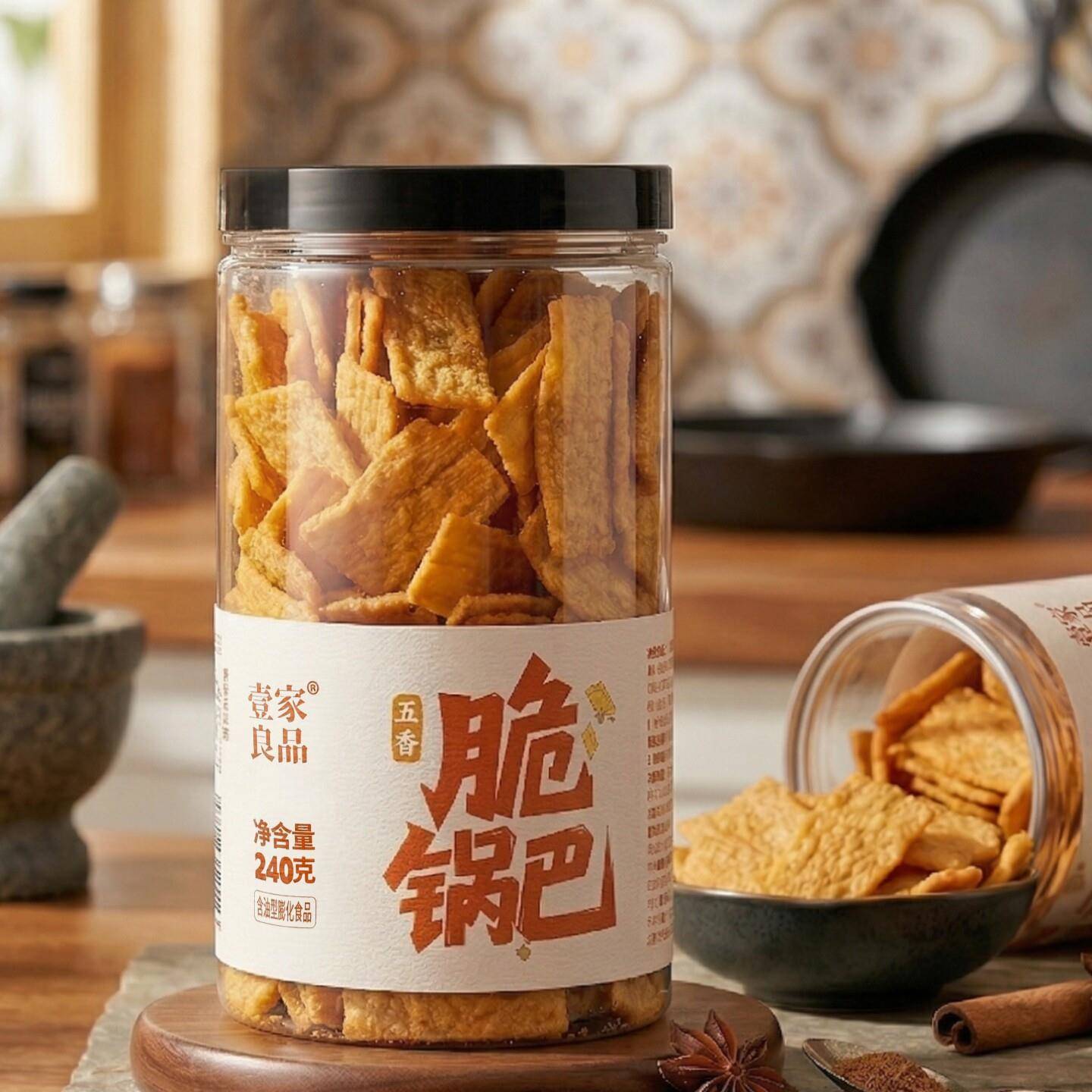 壹家良品五香脆锅巴网红怀旧零食解馋追剧下午茶小吃膨化食品罐装