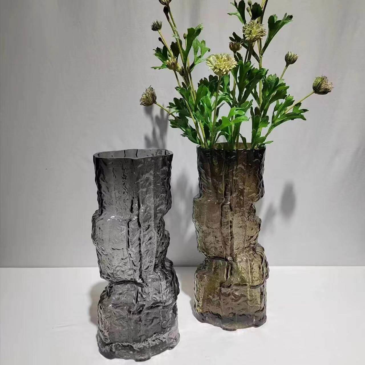 不规则云峰水晶玻璃花瓶 摆件插花高级感装饰品水养富贵竹转运竹