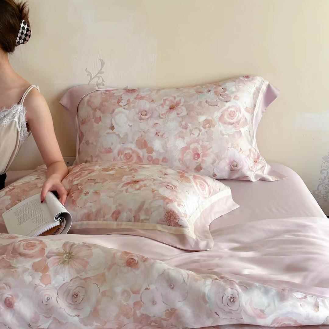 8件0支兰精天丝花四件套莱RLO被赛尔凉感冰丝床上用品印4套套床单