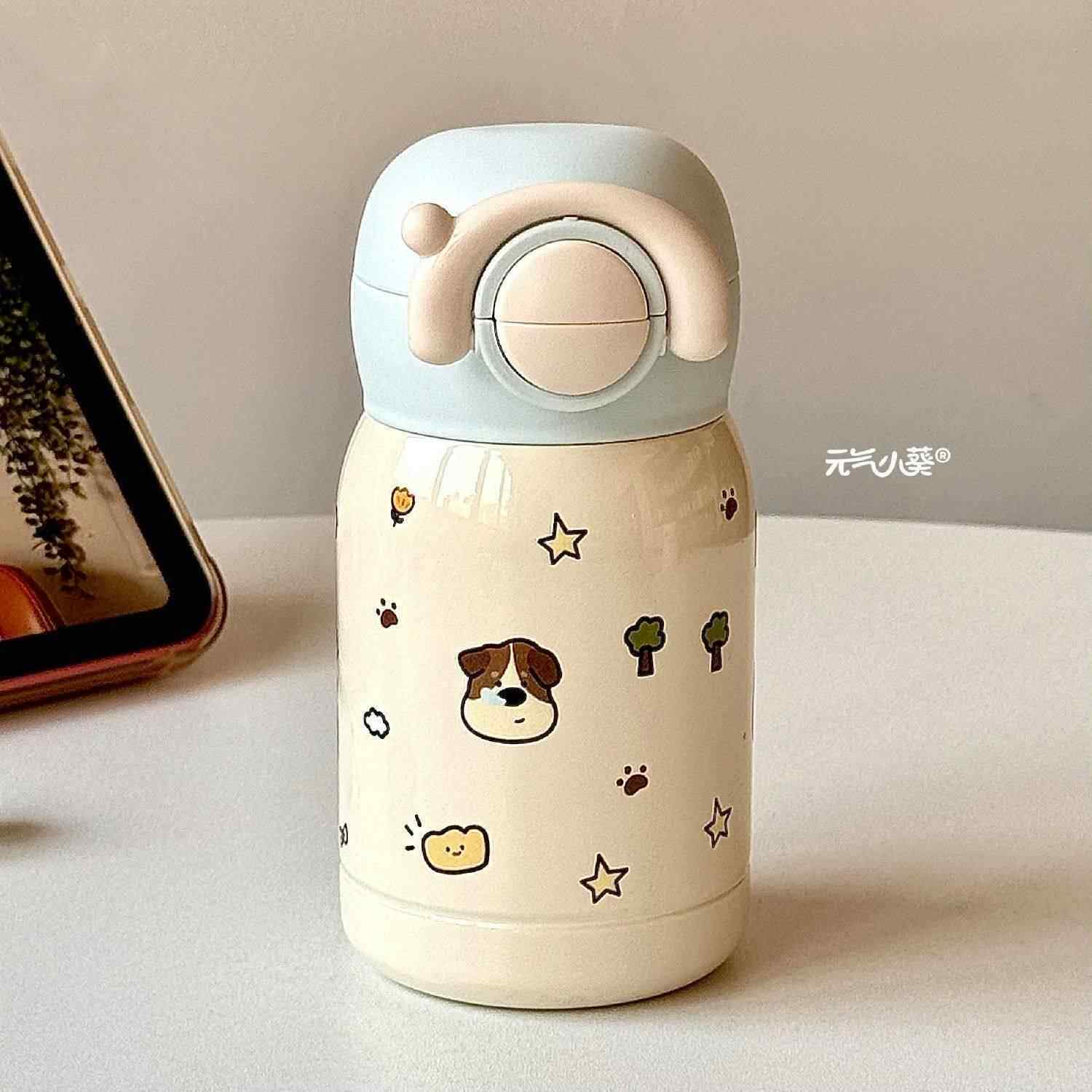 卡通小狗儿童保温杯女生高颜值吸管杯子学生便携提环小容量水杯