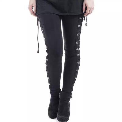 Female yoga fitness cropped pants with zip ties, black