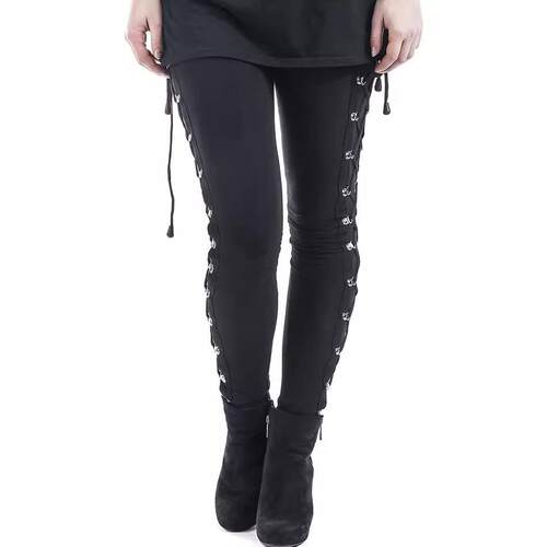 Female yoga fitness cropped pants with zip ties, black