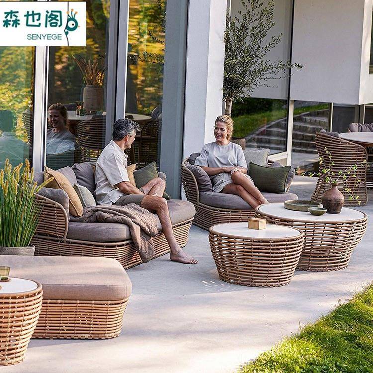 户外藤编沙发组合防水防晒庭院花园东南亚室外阳台休闲藤沙发茶几
