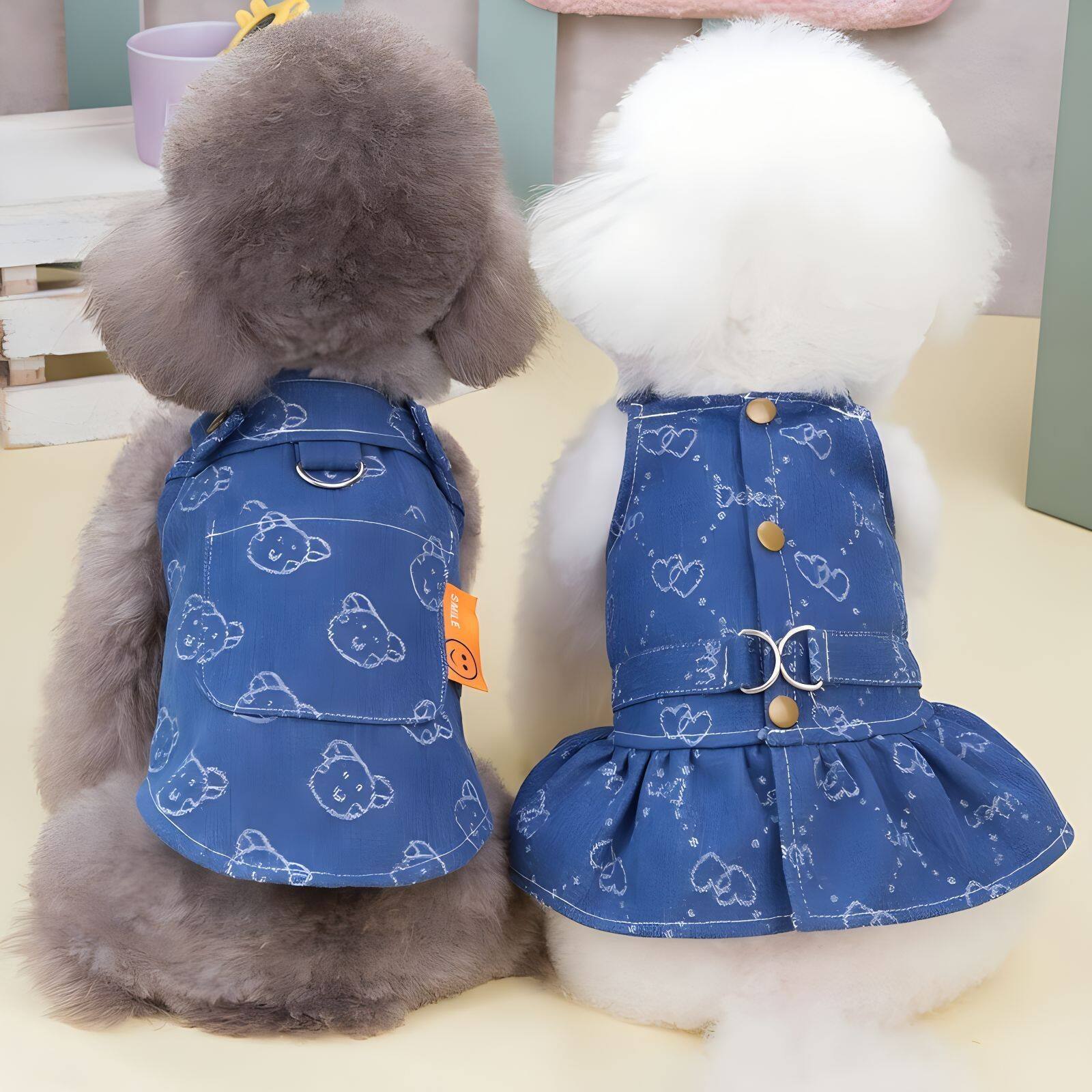 宠物衣服春夏季新款狗狗牛仔裙情侣装背带泰迪比熊小型犬猫咪夏装