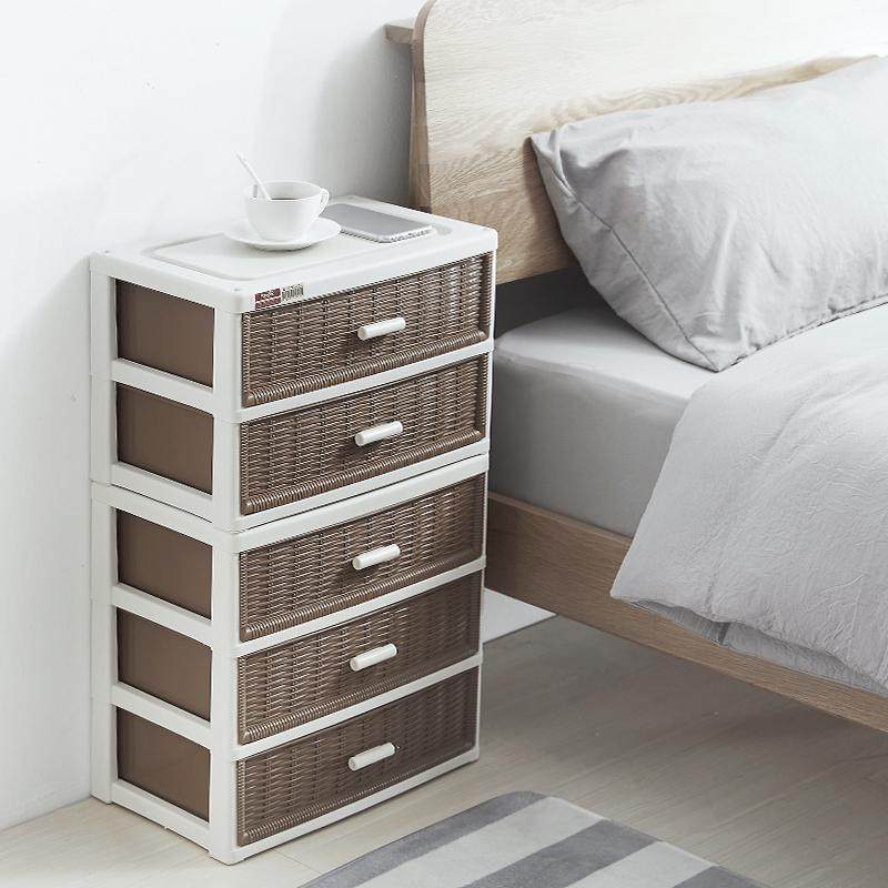 创意仿藤抽屉式床头收纳柜PP抽屉柜柜子容纳组合式收纳箱家居用品,收纳整理,收纳柜,淘宝优惠券,粉丝福利购,淘宝优惠卷