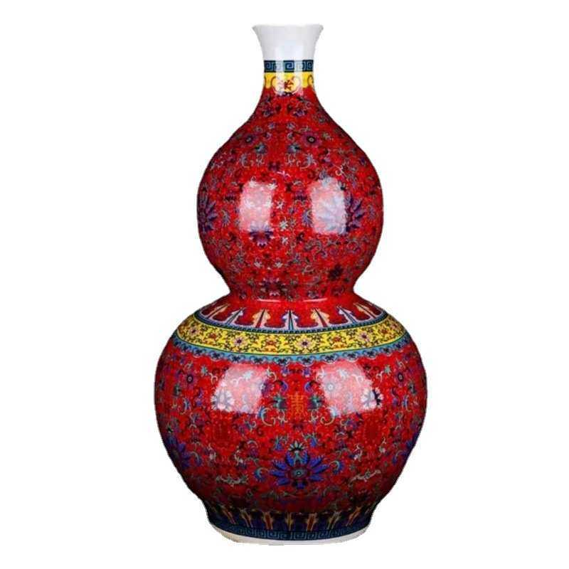 落地大花瓶珐琅彩福寿葫芦瓶家居客厅陶瓷摆件电视装饰品乔迁新居