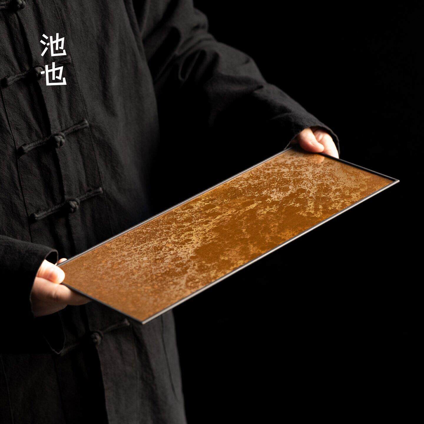 池也中式古铜色手工纯铜茶盘家用高端干泡台茶托盘小型茶台壶承