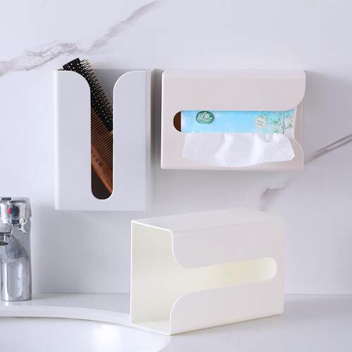 Adhesive Tissue Box Holder - Place Freely, Wall-Mounted or C