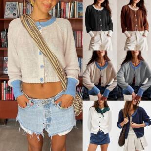 Buenoble Women Cropped Cardigan Sweaters Fall Sleeve Open