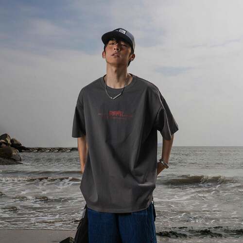 【100%棉270g重磅】男装英文标语印花宽松短袖T恤高级感上衣夏季