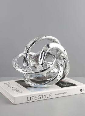 新式0129创意铸黑色缠绕球摆件铁样板房售楼部卧室书房桌面软装饰