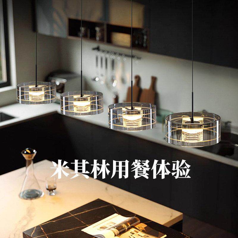 餐厅吊灯2026年新款意式级感三头玻璃可升降吧台岛台饭厅餐桌灯