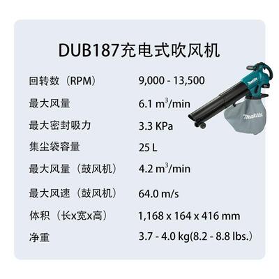 牧田 DUB187 充电式吹风机 大功率 家用 吸尘器 粉碎机 吹吸两用