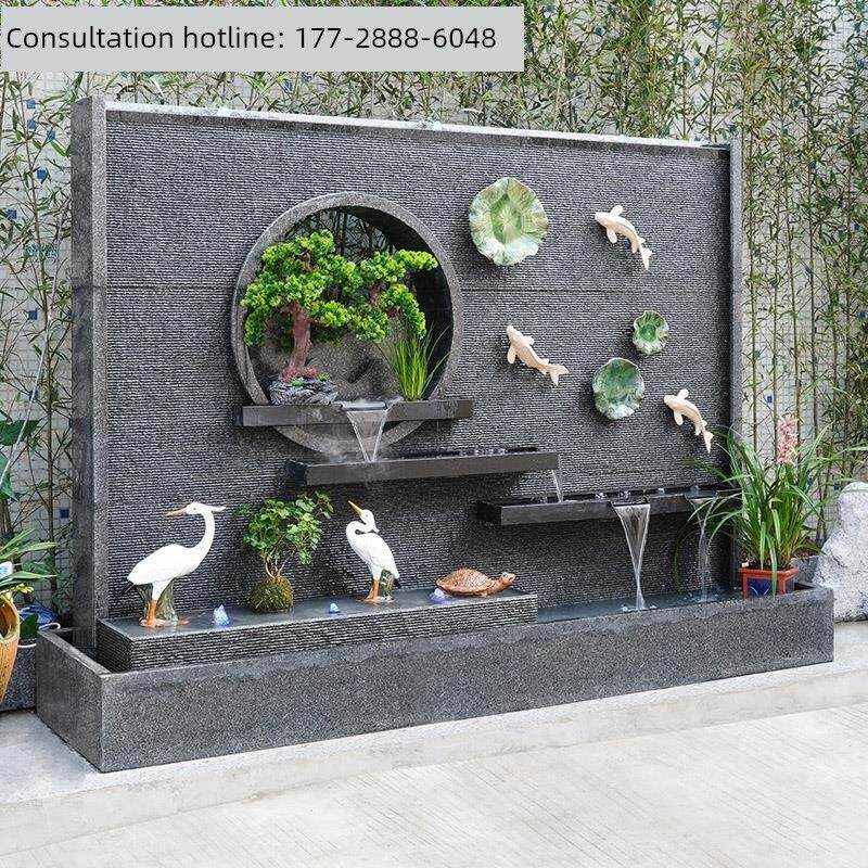 影墙水幕墙庭院流水屏风双面假山喷泉景观石鱼塘背景室外景观墙
