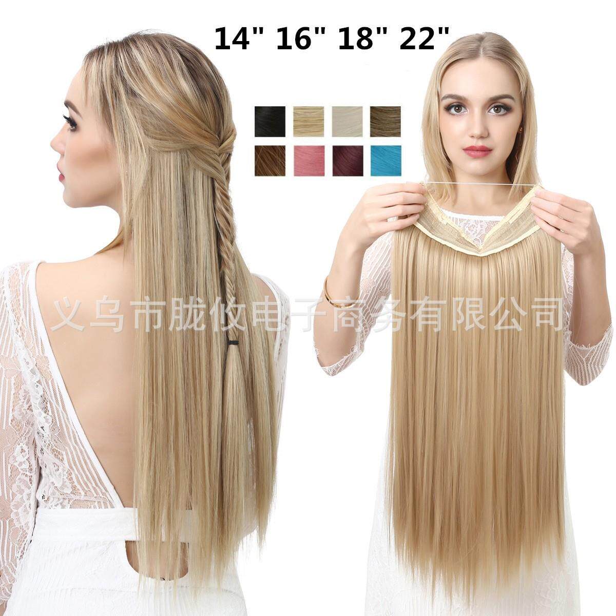 跨境欧美假发女一片式接发片温丝u型长直发量多隐形鱼线假发片