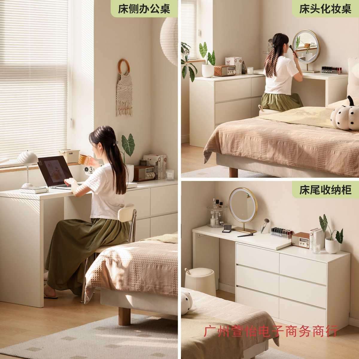 实木化妆桌奶油风卧室伸缩梳妆台简约家用斗柜白色化妆台