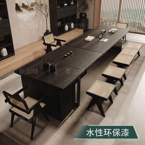 实大型公泡茶酒店大堂办桌带茶盘木烧水桌壶一体会客SJD厅茶桌椅