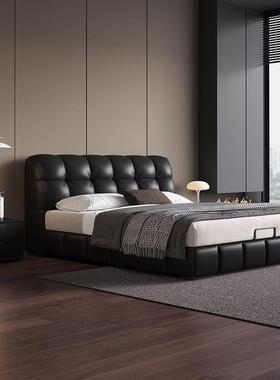 意极简轻奢黑色床泡MLR芙床主卧室简约设计师储物米榻榻软式包婚