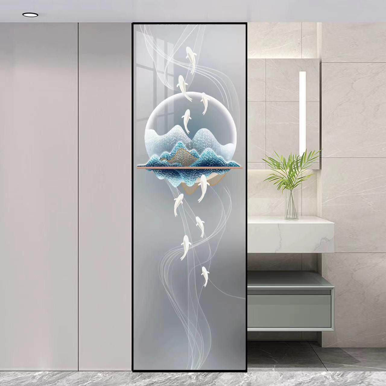 现代新款简约艺术钢化玻璃屏风隔断客厅遮挡入户玄关卧室遮挡定制