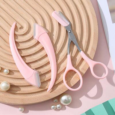 Pink eyebrow razor, crescent-shaped eyebrow trimming tool, d