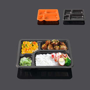 批丰连 一次性五格4格加厚餐盒带盖外卖打包盒丽华快餐盒橘色便当