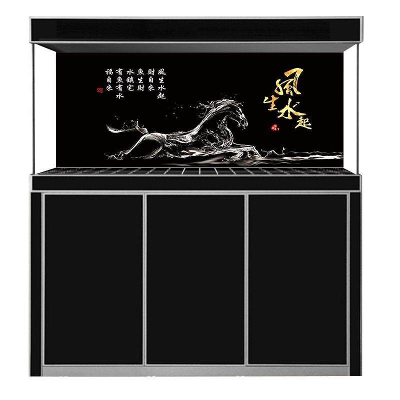 鱼缸背景贴纸5d立体高清自粘龙鱼黑色纸造景壁画风生水起缸外