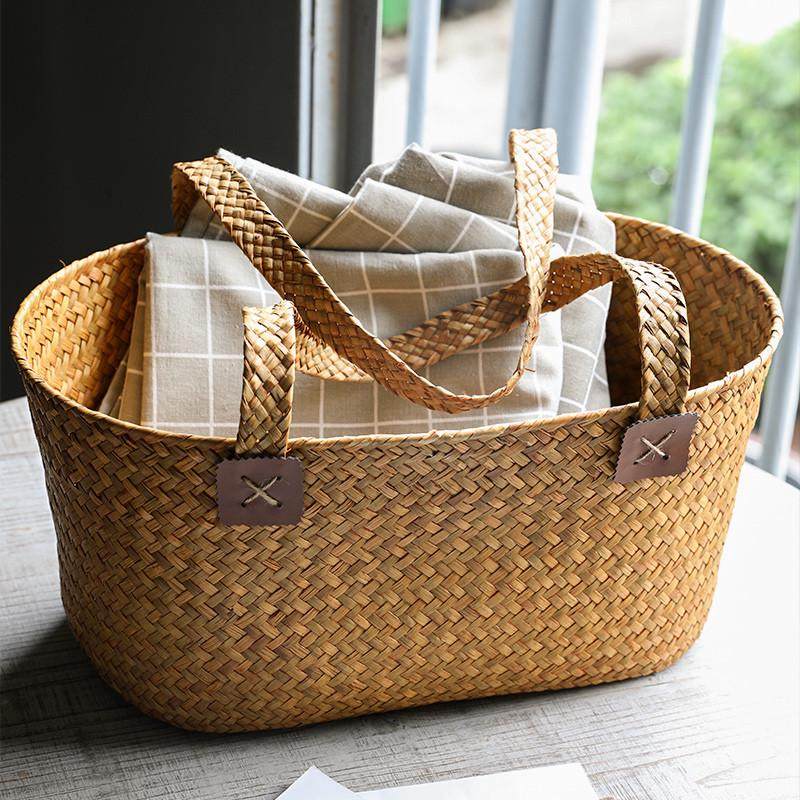 86M0Kens购物篮 草编文艺范买菜篮椭圆大号菜筐水果篮宠物提篮野,收纳整理,其他收纳篮,淘宝优惠券,粉丝福利购,淘宝优惠卷