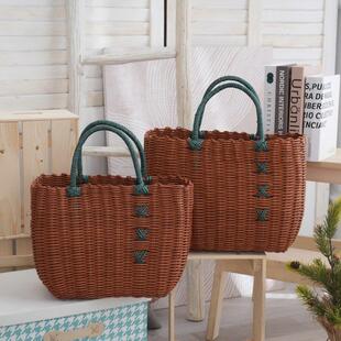 新款纯手工仿藤编菜篮子家用水果篮超市购物篮野餐采摘手提篮网红