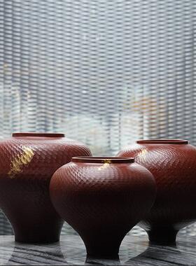 新中式创意红色陶瓷花瓶摆件客厅茶几餐柜桌面插花花器软装饰品