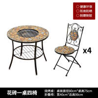 Outdoor barbecue table, courtyard garden, villa household charcoal grill table, round table, casual ironwork Mosaic dining table and chair set thumbnail 2